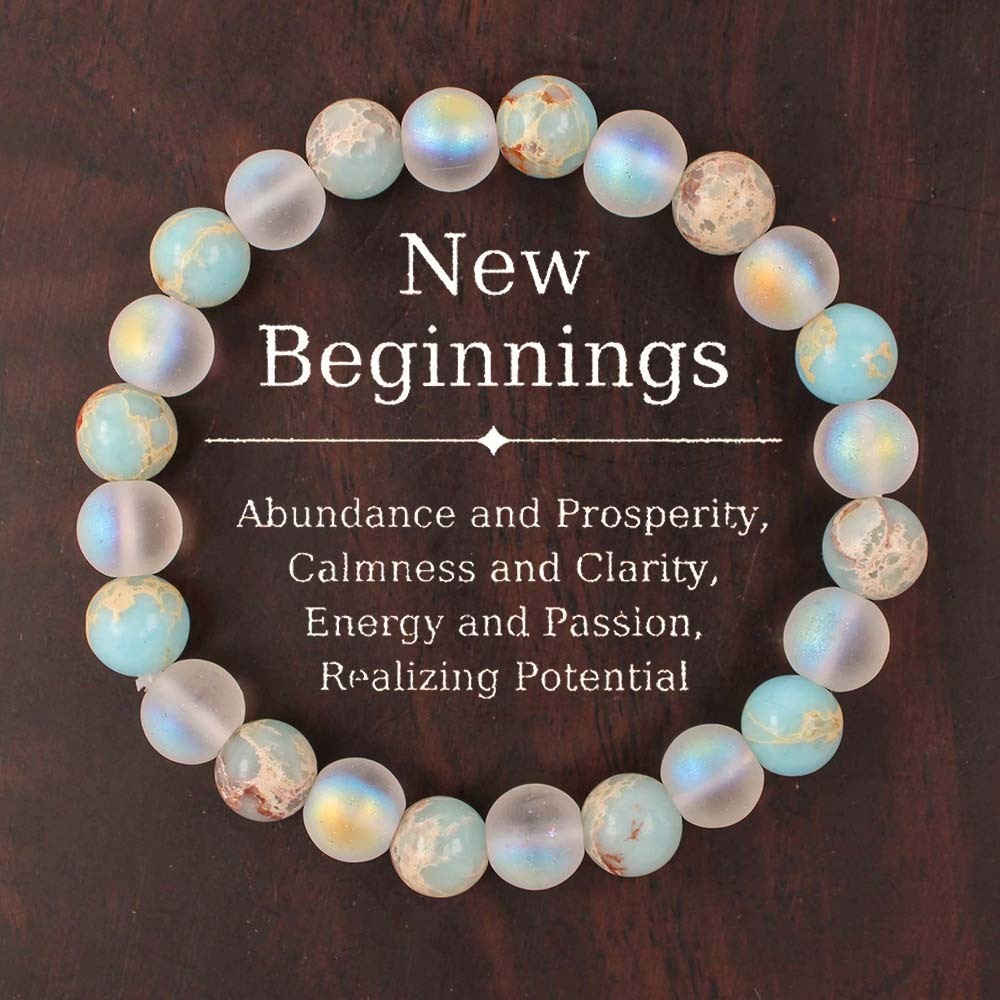 2pcs New Beginnings Bracelet - Moonstone Crystal Bracelet for Fresh Starts, Abundance, Clarity & Positive Energy