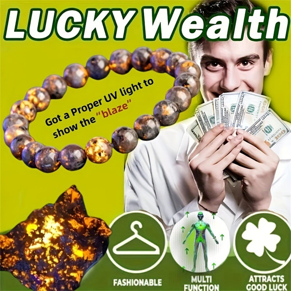 2pcs Lucky Wealth UV Reactive Bracelet - Amber Glow Beads for Money Attraction, Good Luck & Prosperity