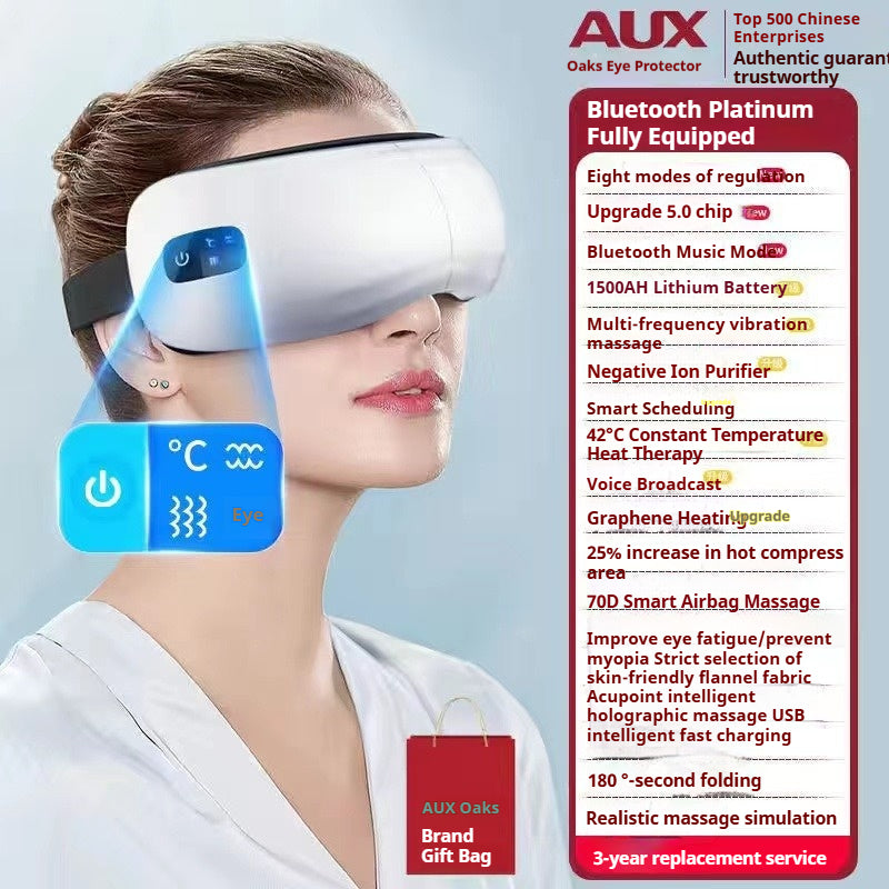 FQ-02 Luxury Platinum Eye Massager - 5 Modes, 30D Airbag Massage, 1500mAh Battery, Smart Timer, Negative Ion, 180° Foldable with Heat