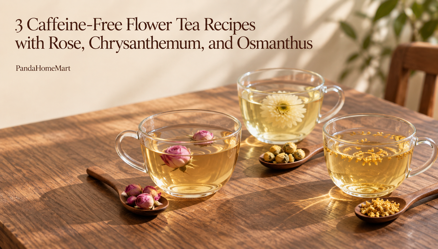 3 Caffeine-Free Flower Tea Recipes with Rose, Chrysanthemum, and Osmanthus