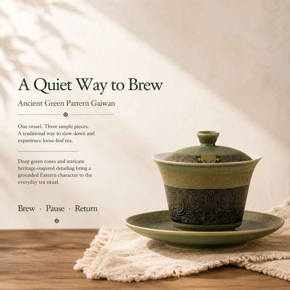 Sanxingdui-Inspired Green Gaiwan – 130 mL