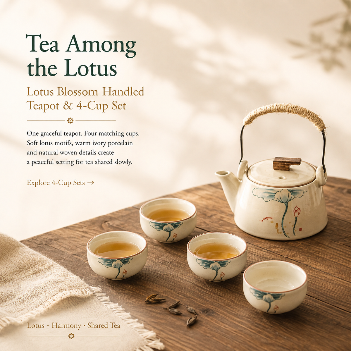 Lotus Blossom Ru Ware Tea Set – Teapot & 4 Cups