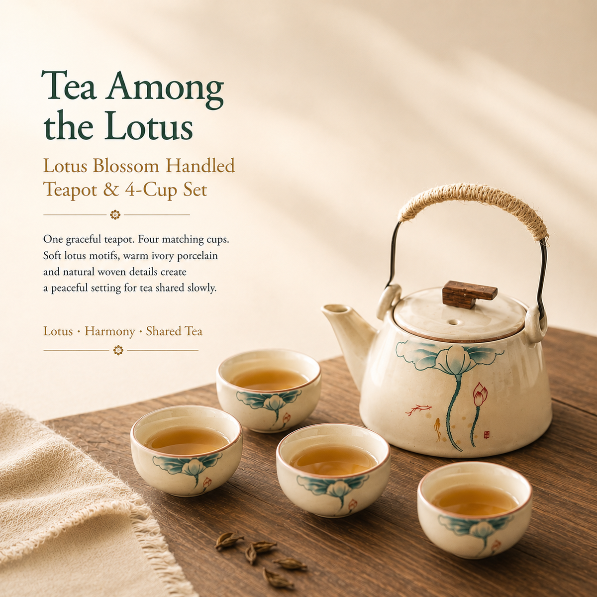 Lotus Blossom Ru Ware Tea Set – Teapot & 4 Cups