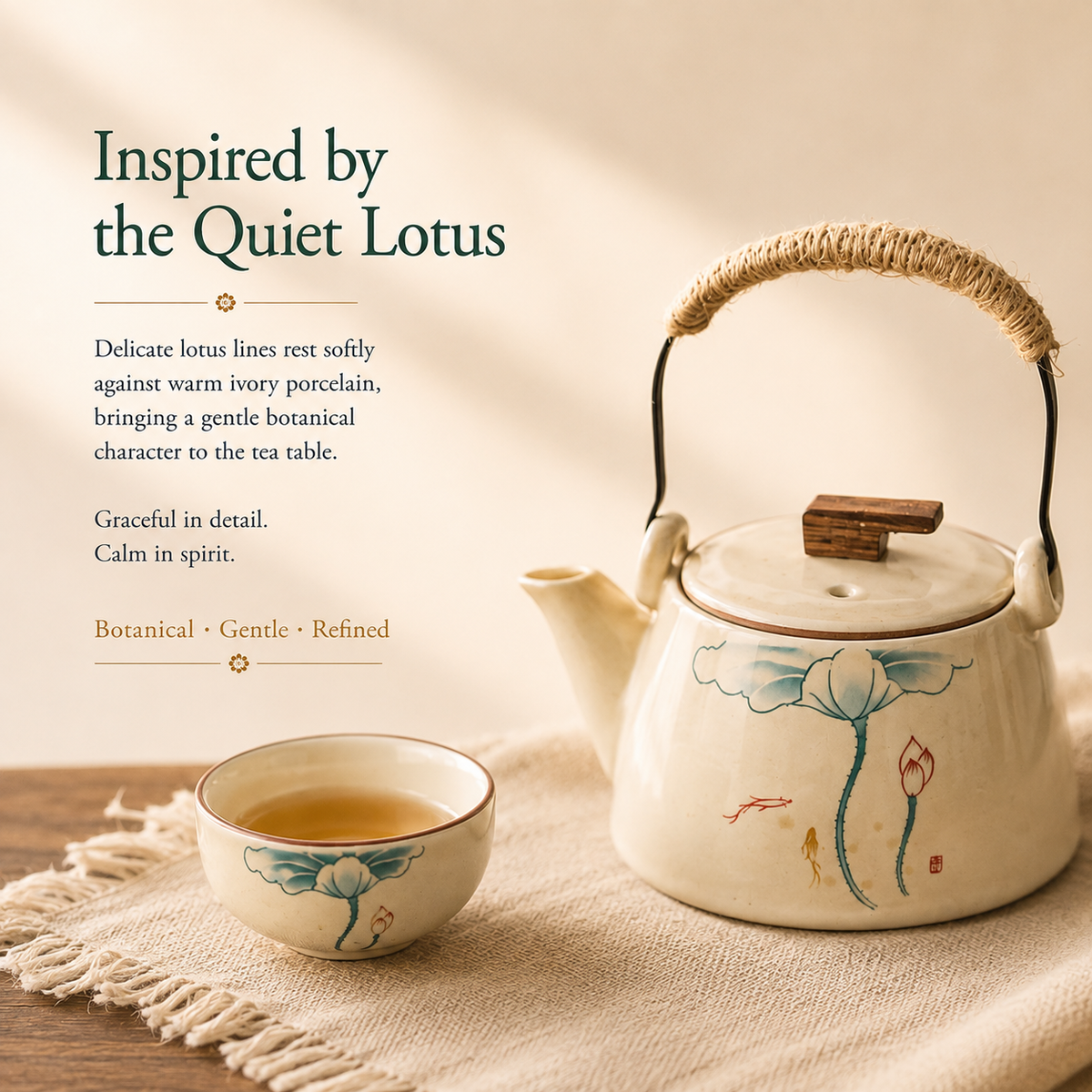 Lotus Blossom Ru Ware Tea Set – Teapot & 4 Cups