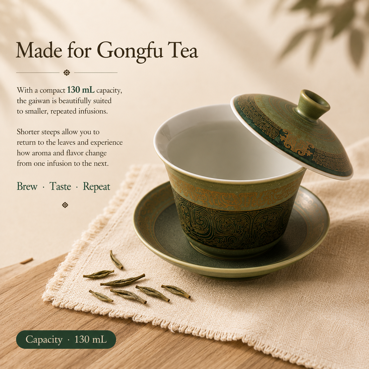 Sanxingdui-Inspired Green Gaiwan – 130 mL