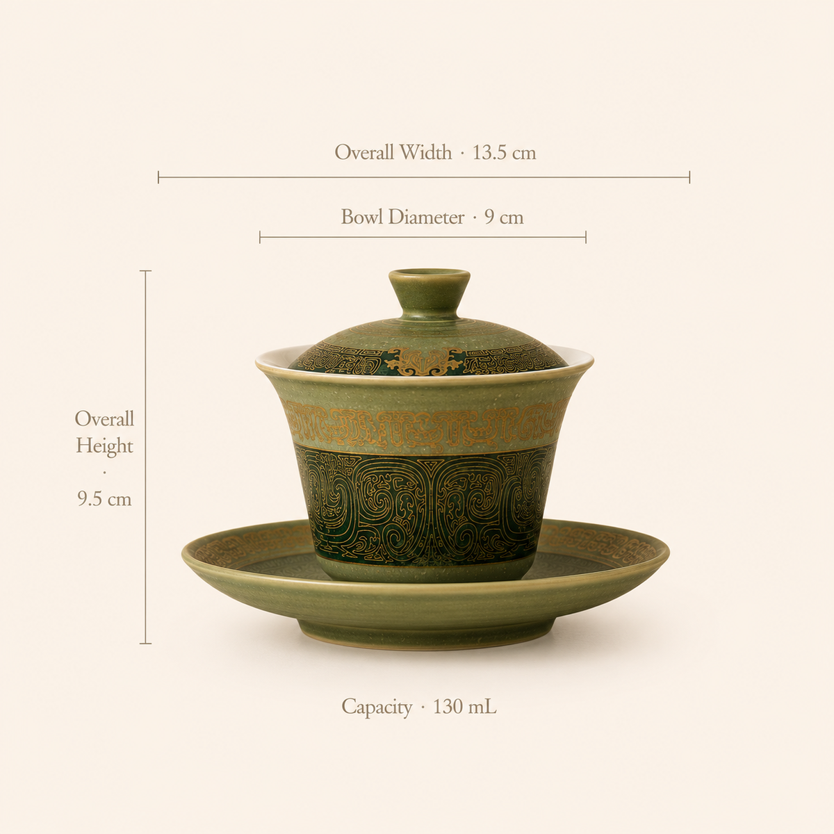 Sanxingdui-Inspired Green Gaiwan – 130 mL