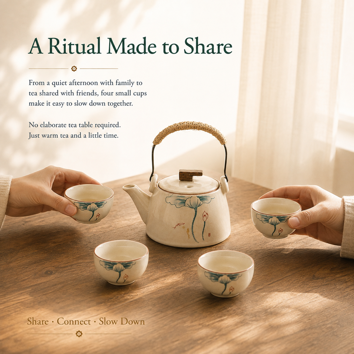 Lotus Blossom Ru Ware Tea Set – Teapot & 4 Cups