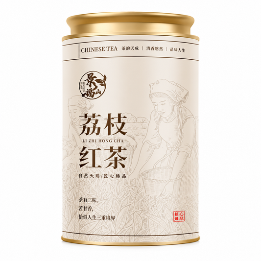 Lychee Black Tea 180 g Chinese fruity loose-leaf black tea in ivory metal tin