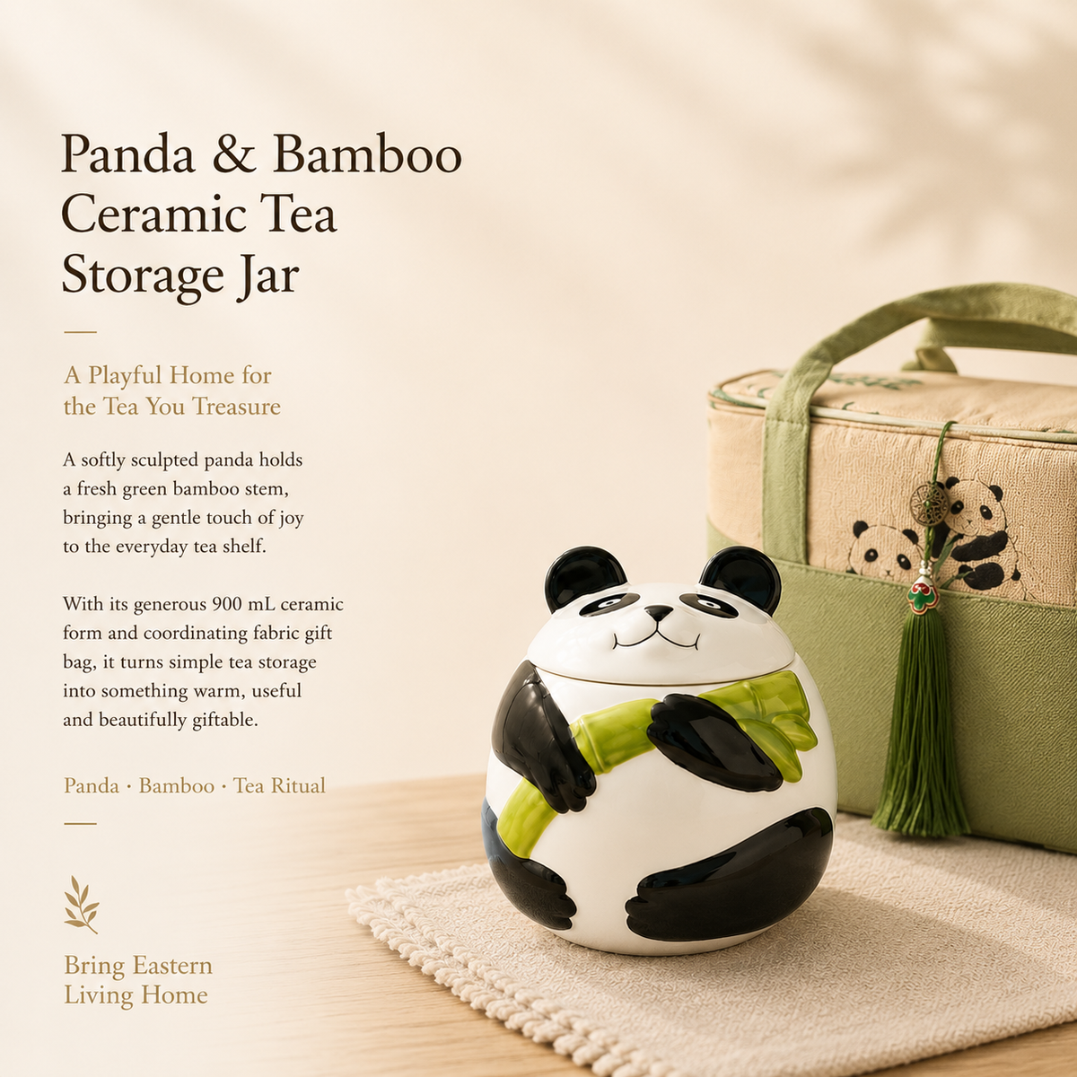 Panda & Bamboo Ceramic Tea Canister Gift Set – 900 mL