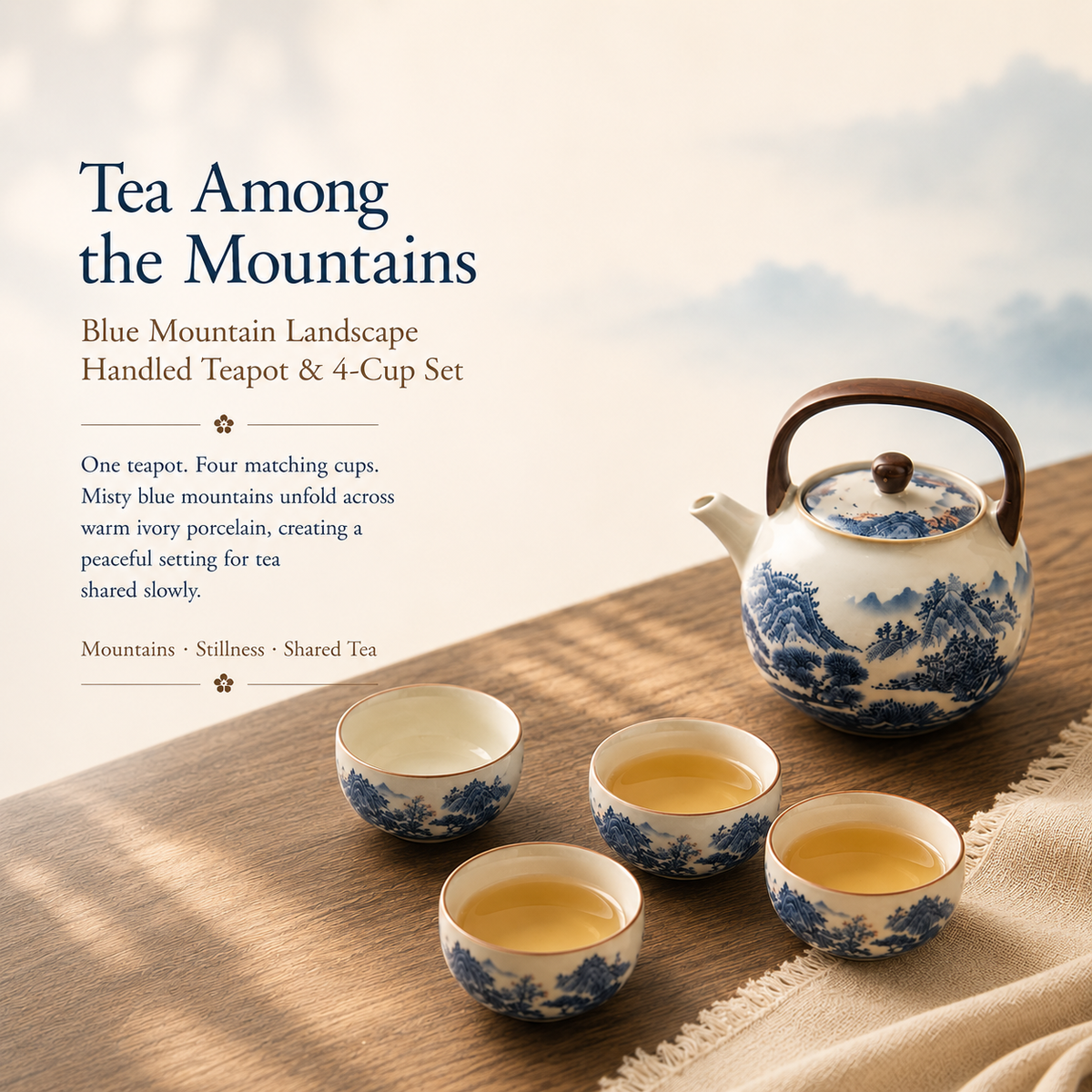 Blue Mountain Dwelling Ru Ware Tea Set – Teapot & 4 Cups