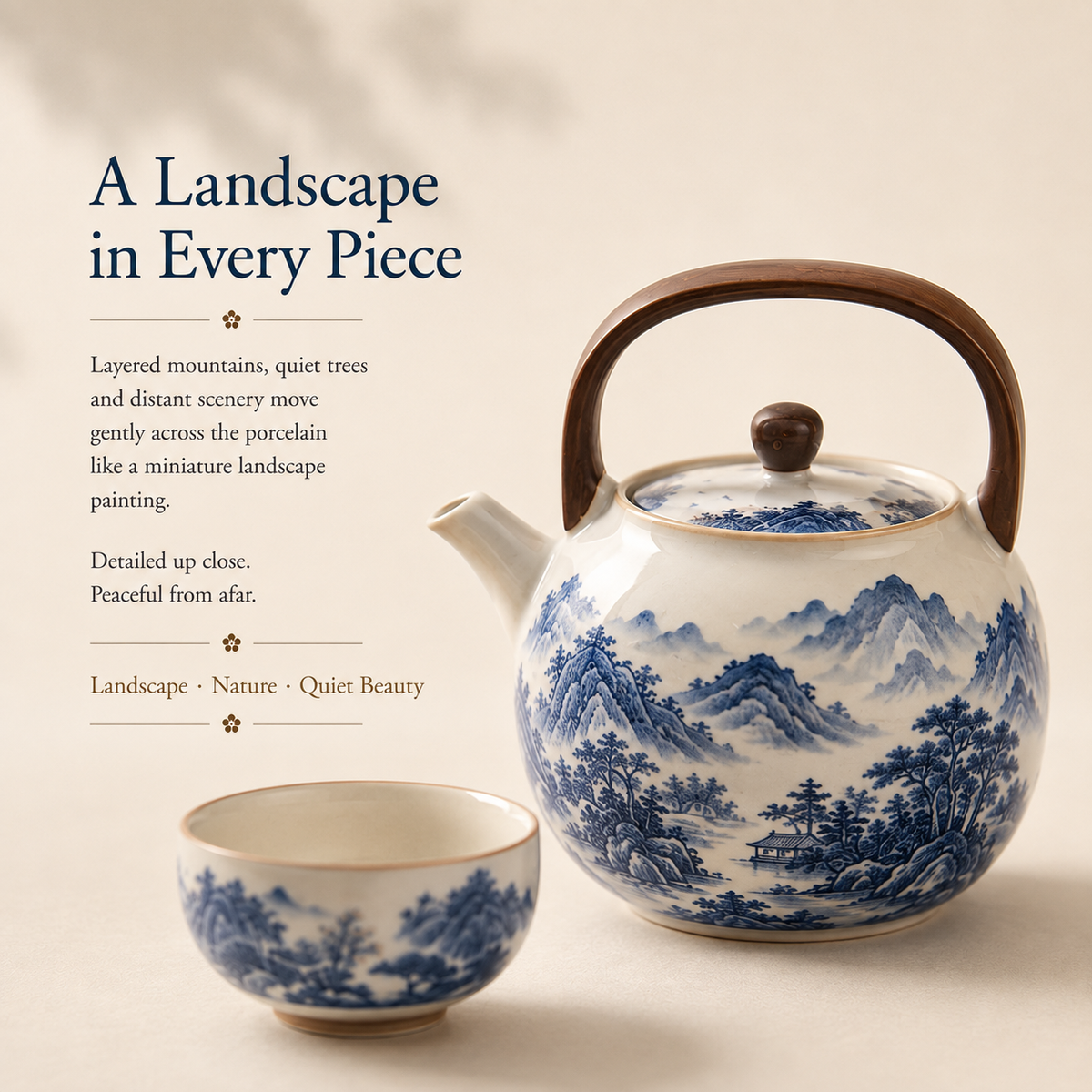 Blue Mountain Dwelling Ru Ware Tea Set – Teapot & 4 Cups