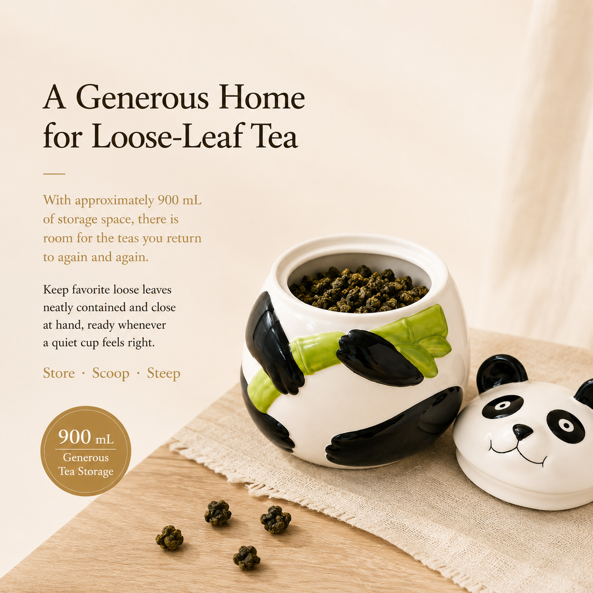 Panda & Bamboo Ceramic Tea Canister Gift Set – 900 mL