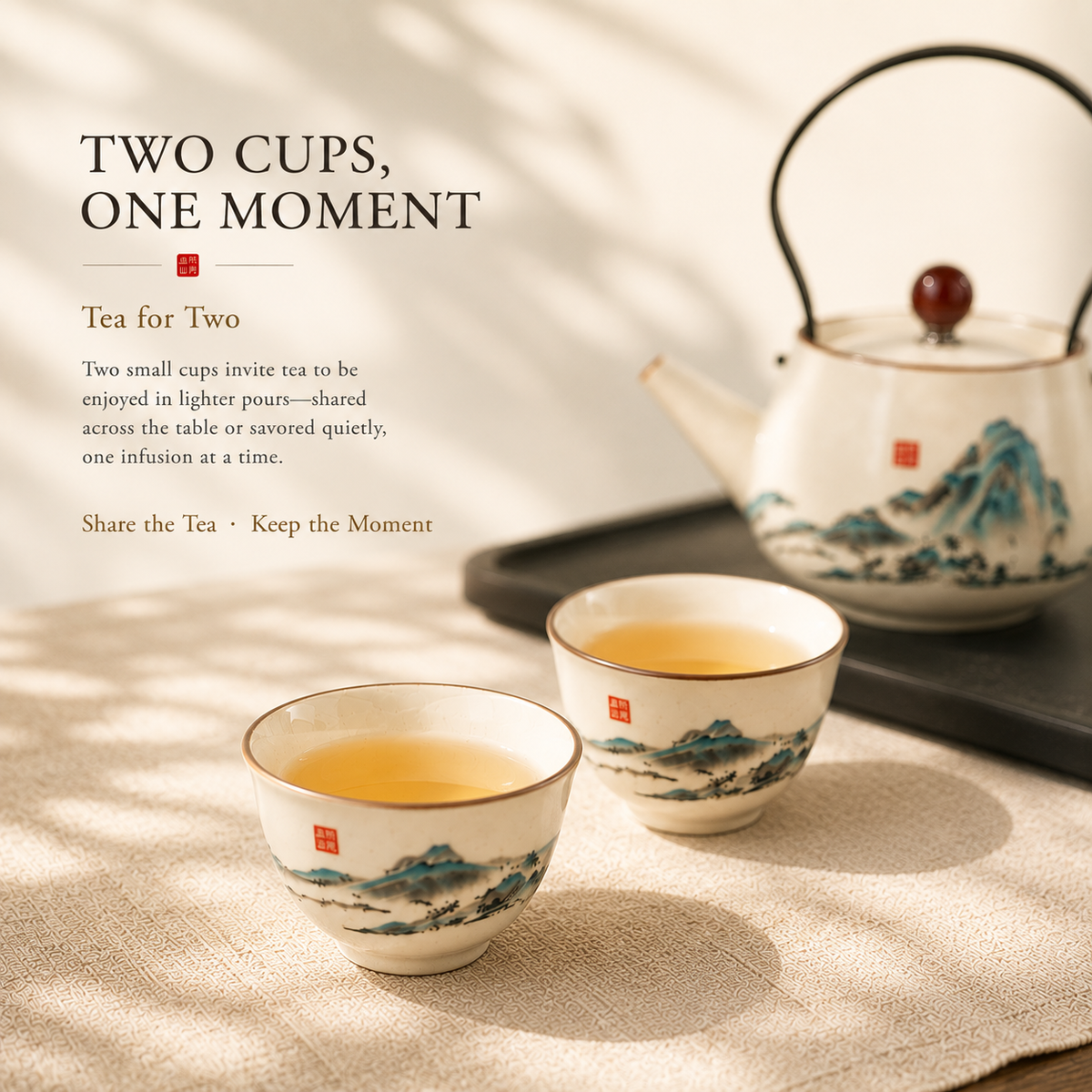 Mountain Landscape Ru Ware Tea Set – 1 Teapot & 2 Cups
