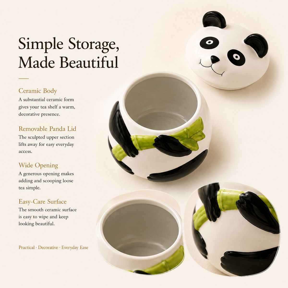 Panda & Bamboo Ceramic Tea Canister Gift Set – 900 mL