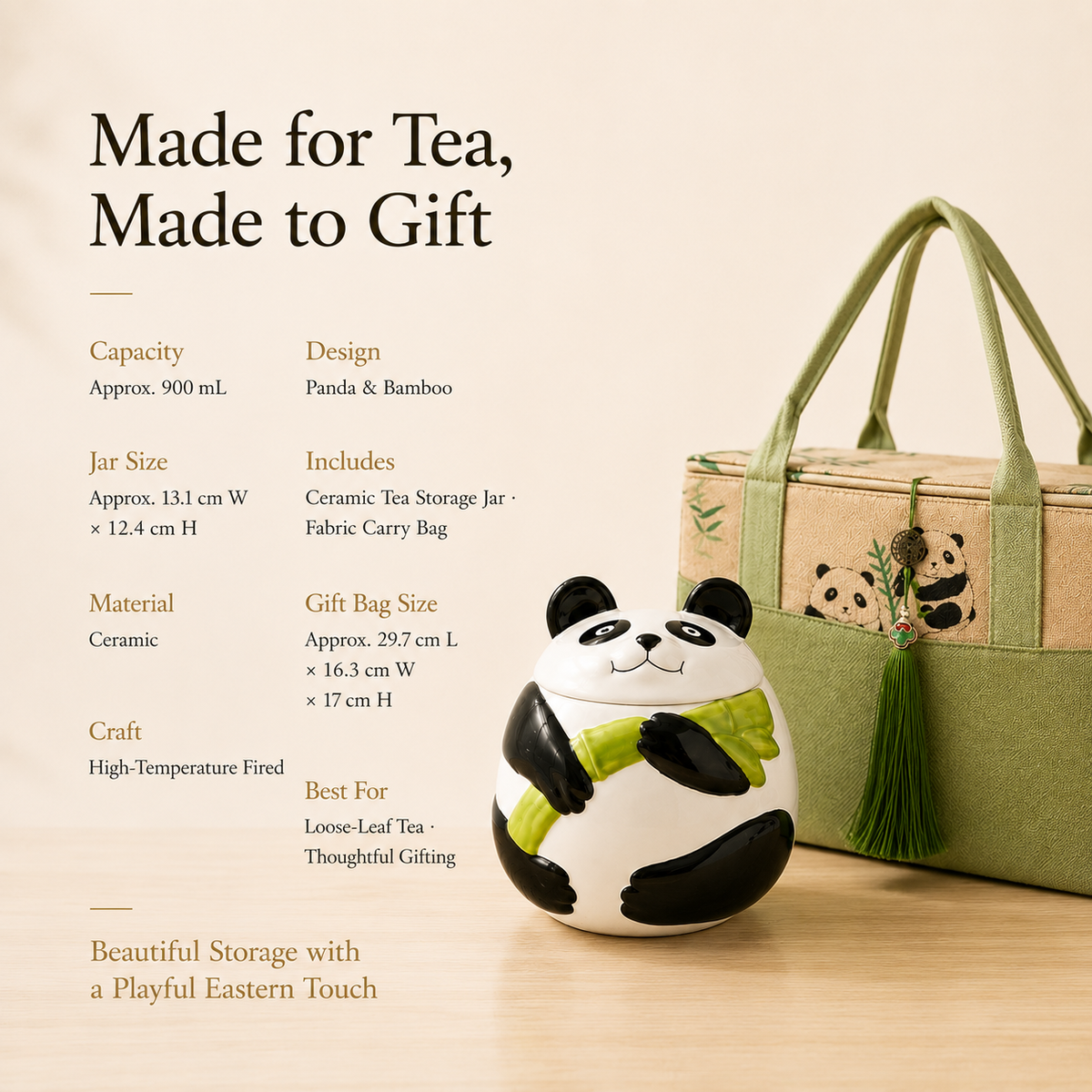 Panda & Bamboo Ceramic Tea Canister Gift Set – 900 mL