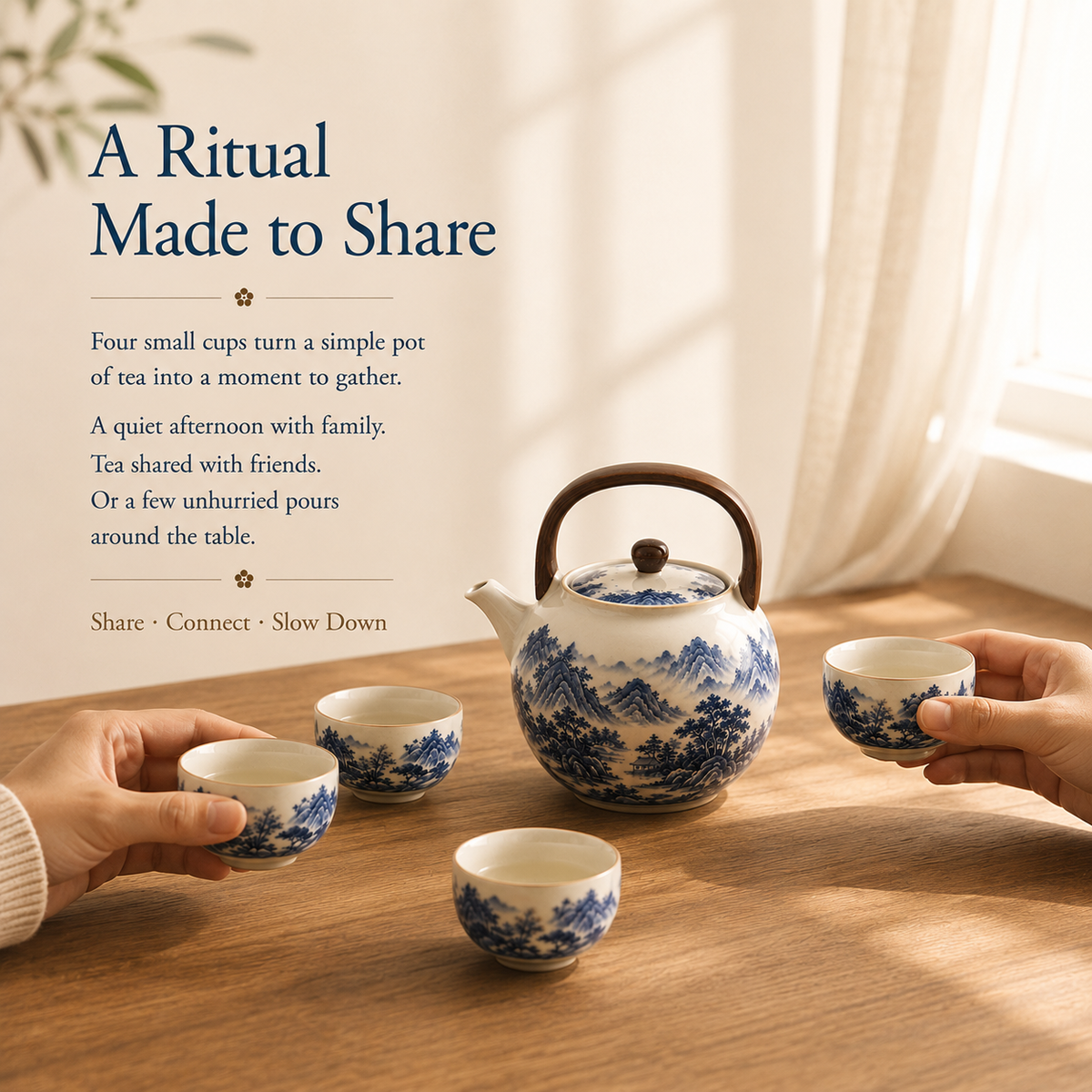 Blue Mountain Dwelling Ru Ware Tea Set – Teapot & 4 Cups