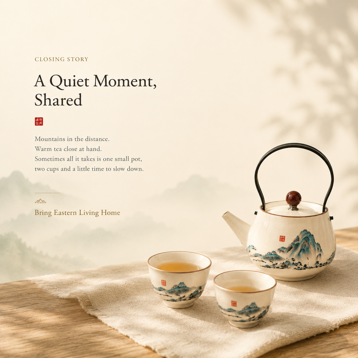 Mountain Landscape Ru Ware Tea Set – 1 Teapot & 2 Cups