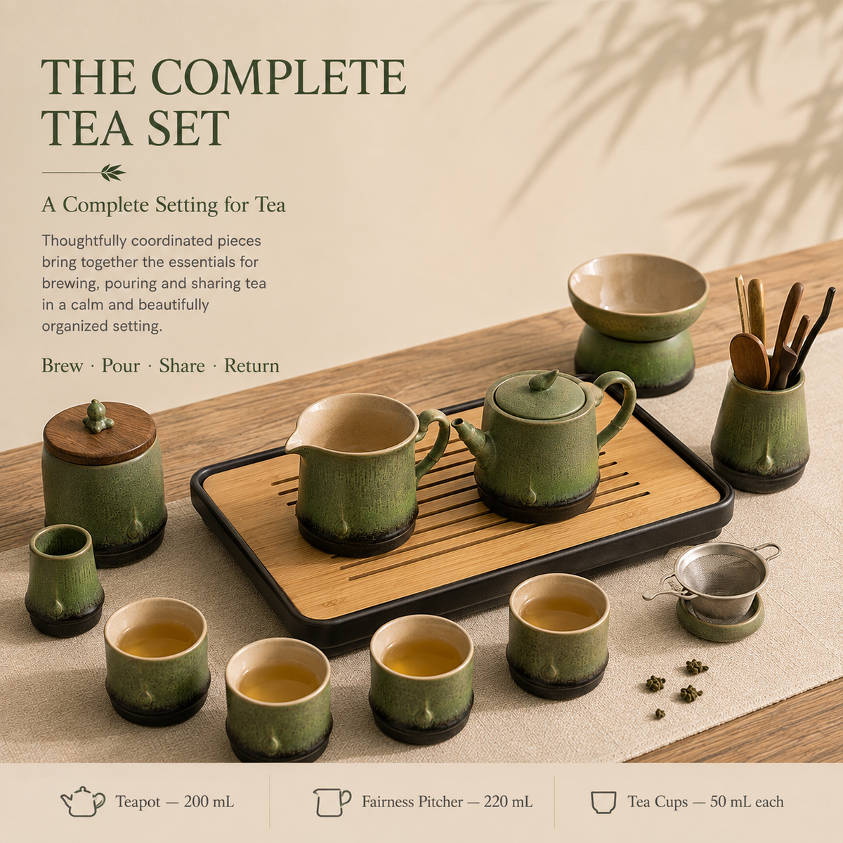 Bamboo Green Kiln-Glazed Gongfu Tea Set – 11-Piece Gift Set