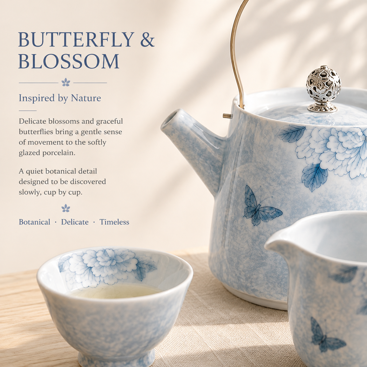 Butterfly Blossom Hand-Painted Gongfu Tea Set – Complete Gift Set