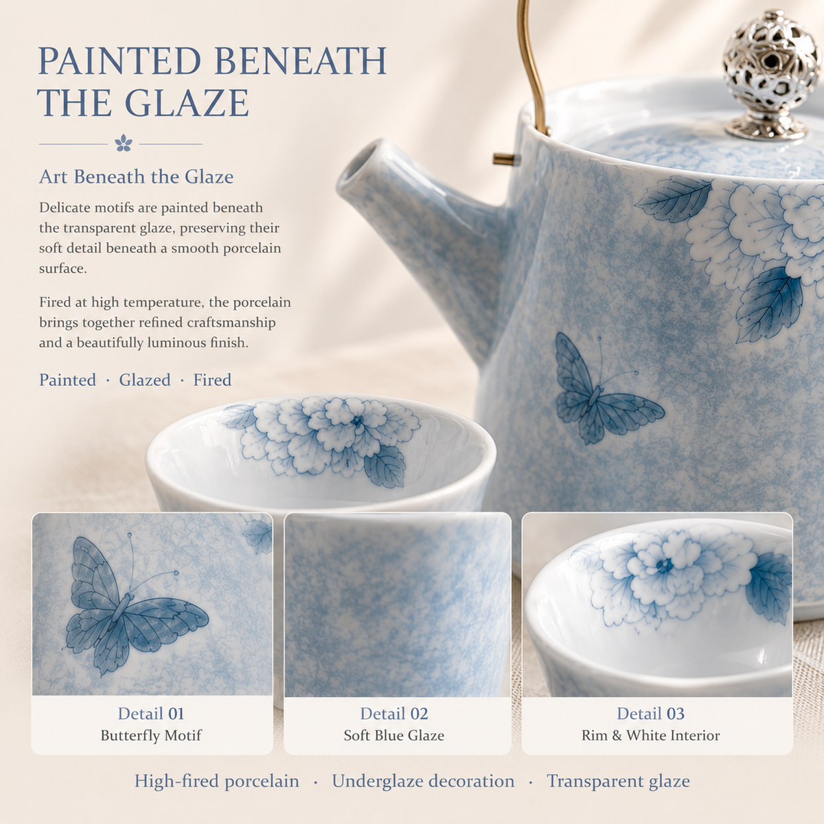 Butterfly Blossom Hand-Painted Gongfu Tea Set – Complete Gift Set