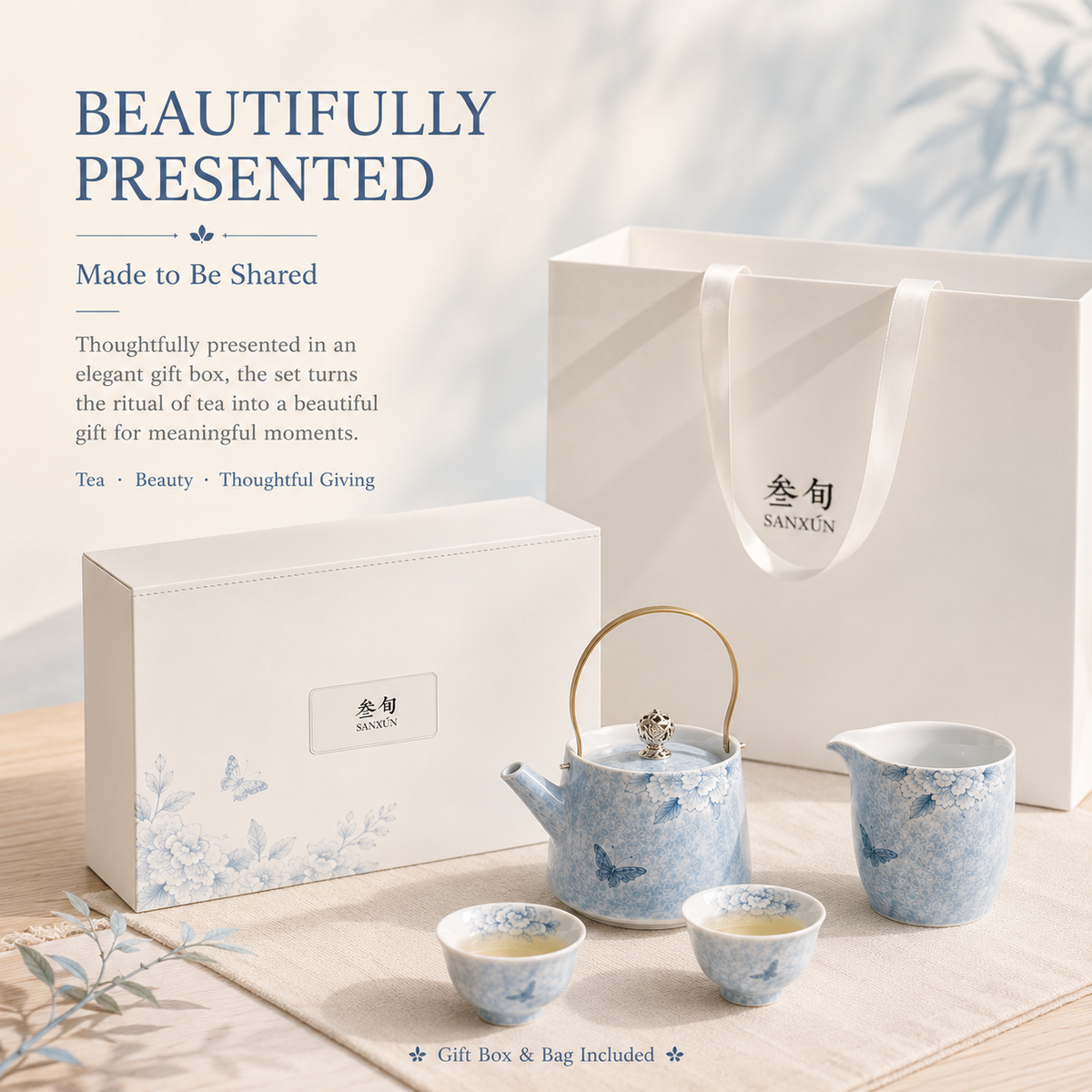 Butterfly Blossom Hand-Painted Gongfu Tea Set – Complete Gift Set