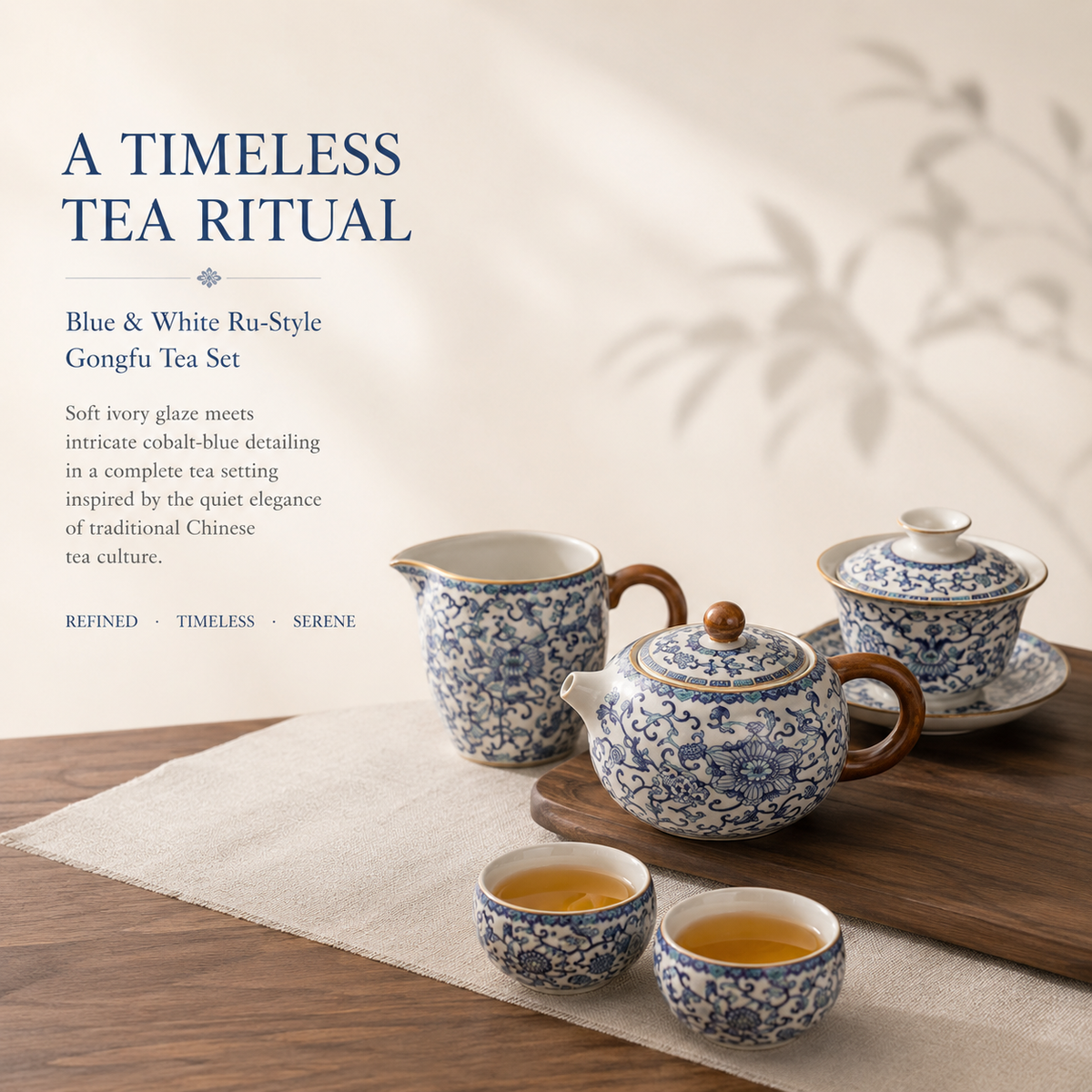 Blue & White Ru Ware Gongfu Tea Set – Complete Tea Ceremony Set
