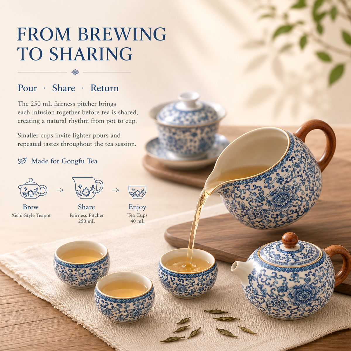 Blue & White Ru Ware Gongfu Tea Set – Complete Tea Ceremony Set