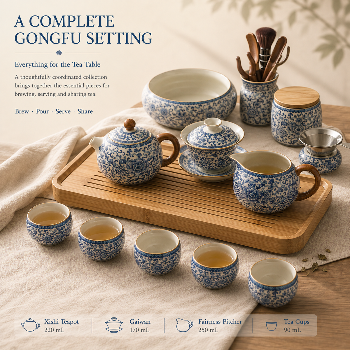 Blue & White Ru Ware Gongfu Tea Set – Complete Tea Ceremony Set