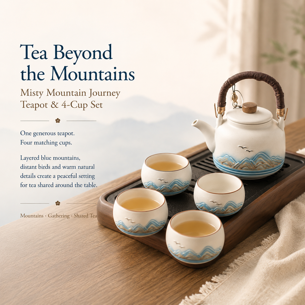 Mountain Horizon Ceramic Tea Set – Teapot & 4 Cups