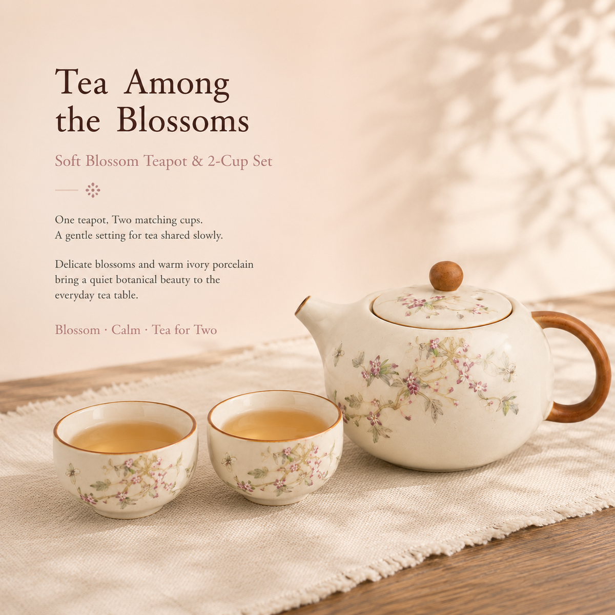 Soft Blossom Ru Ware Tea Set – 1 Teapot & 2 Cups
