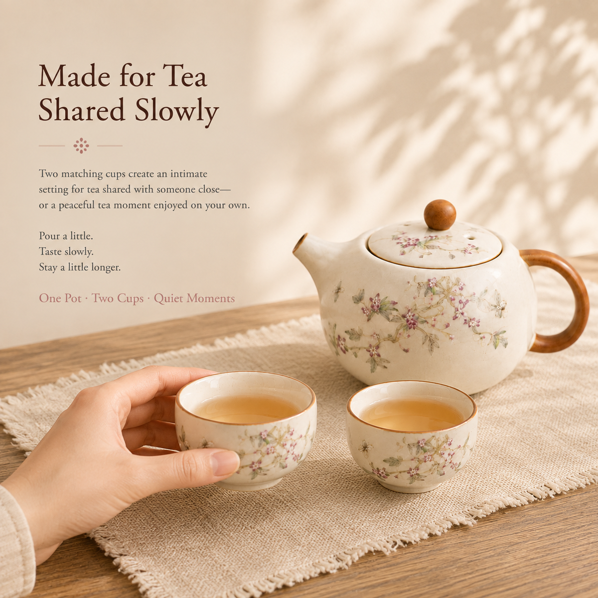 Soft Blossom Ru Ware Tea Set – 1 Teapot & 2 Cups