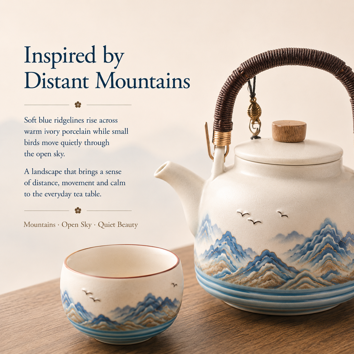 Mountain Horizon Ceramic Tea Set – Teapot & 4 Cups