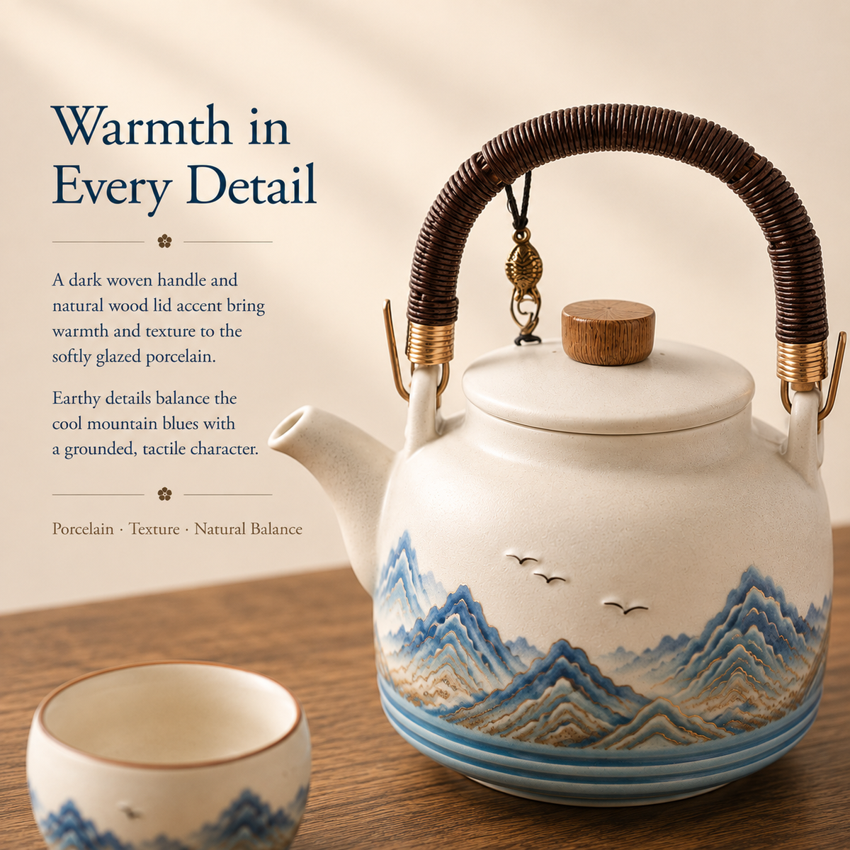 Mountain Horizon Ceramic Tea Set – Teapot & 4 Cups