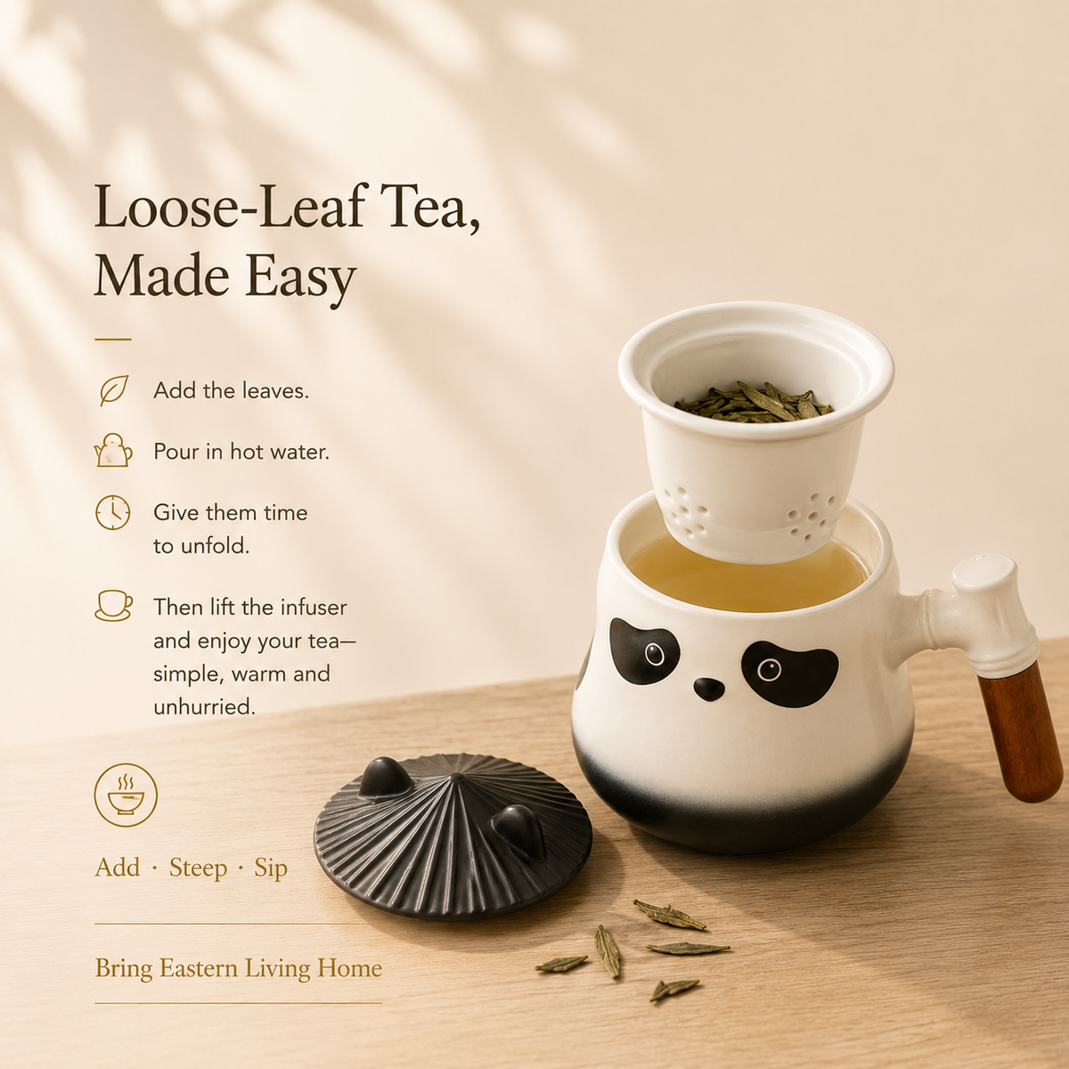 Panda Ceramic Infuser Mug with Lid – 350 mL