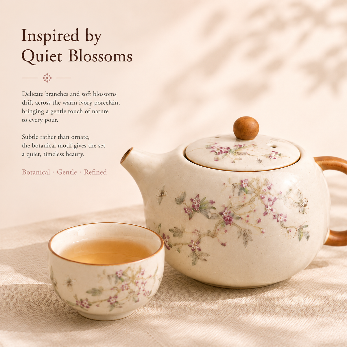 Soft Blossom Ru Ware Tea Set – 1 Teapot & 2 Cups