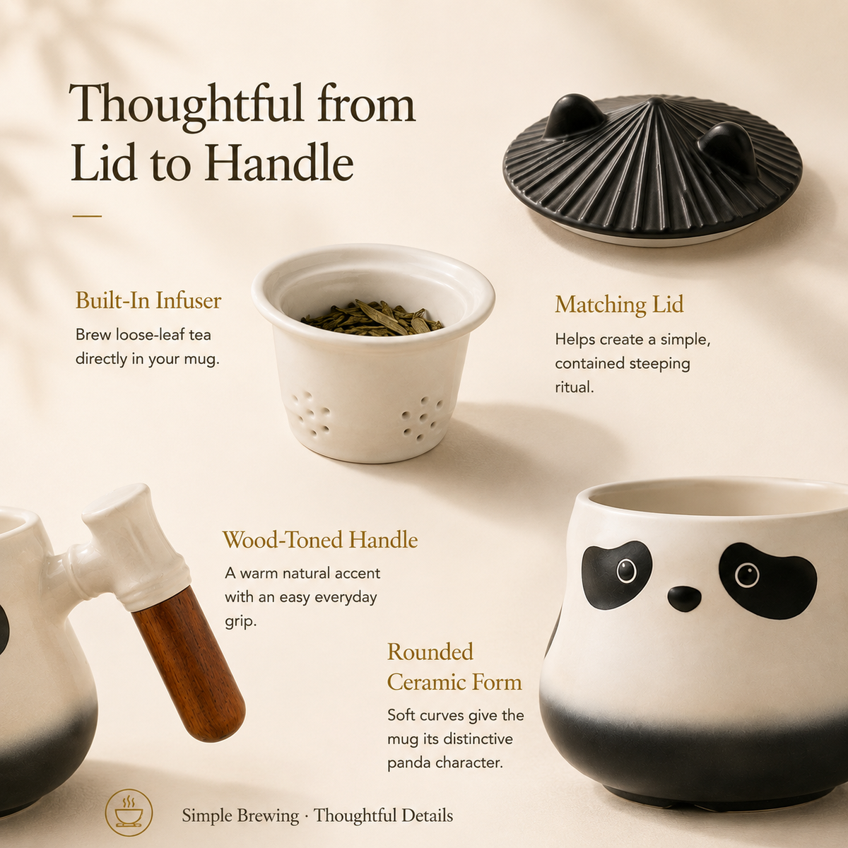 Panda Ceramic Infuser Mug with Lid – 350 mL