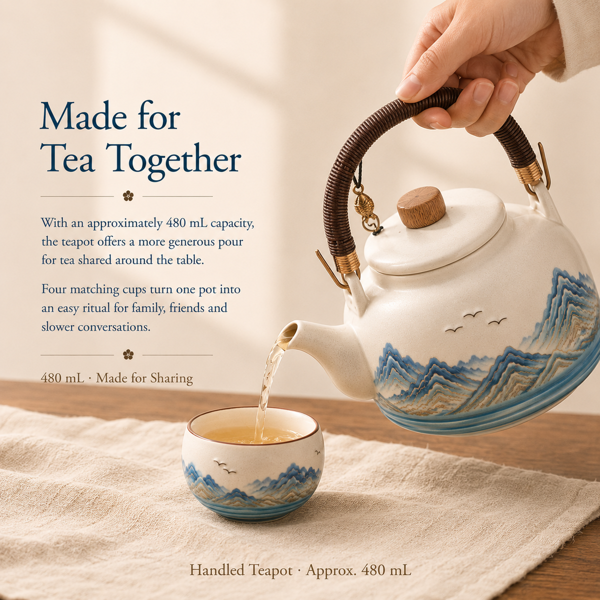 Mountain Horizon Ceramic Tea Set – Teapot & 4 Cups