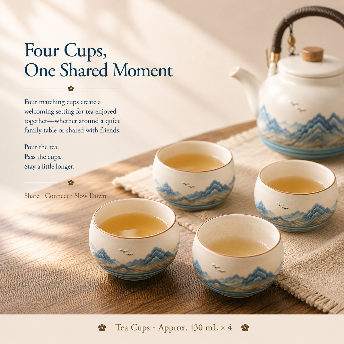 Mountain Horizon Ceramic Tea Set – Teapot & 4 Cups