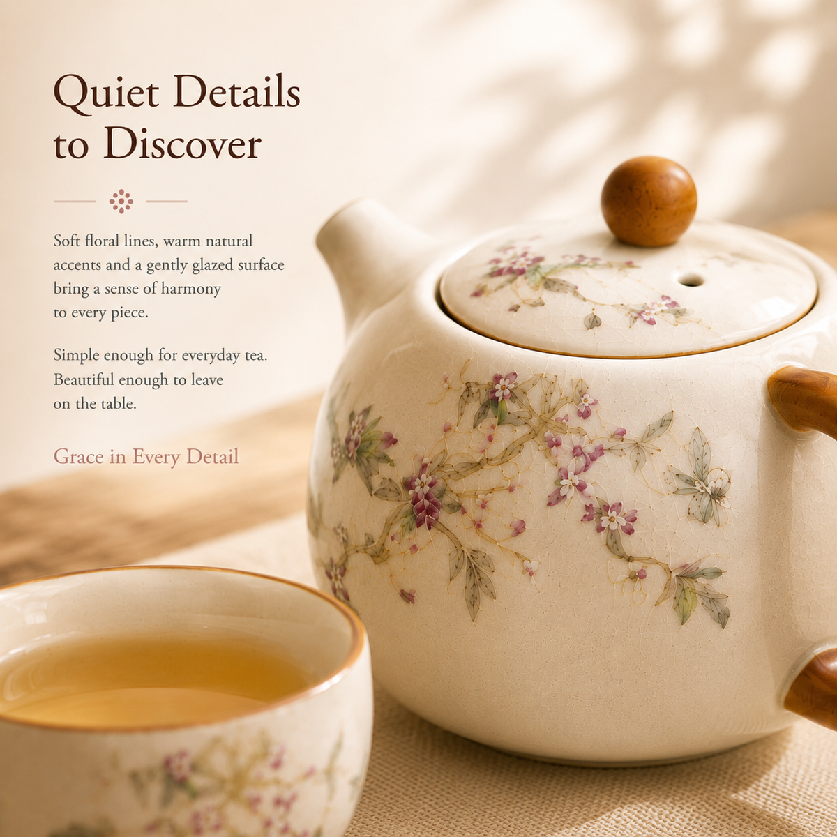 Soft Blossom Ru Ware Tea Set – 1 Teapot & 2 Cups