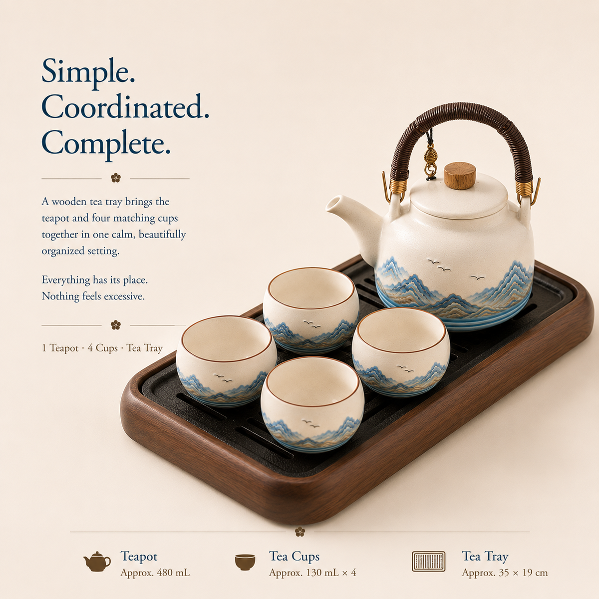 Mountain Horizon Ceramic Tea Set – Teapot & 4 Cups