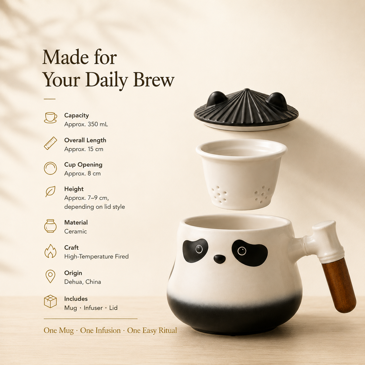 Panda Ceramic Infuser Mug with Lid – 350 mL