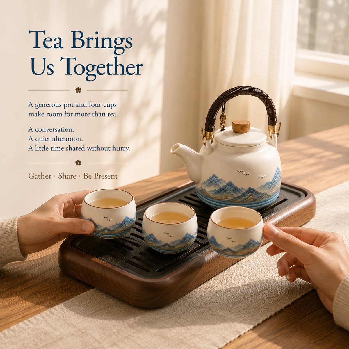 Mountain Horizon Ceramic Tea Set – Teapot & 4 Cups