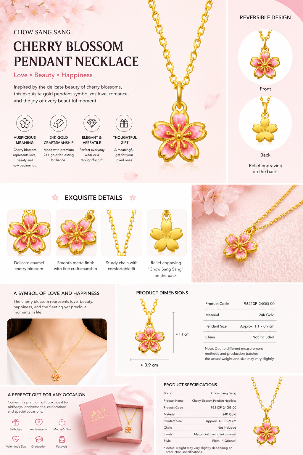 999 Pure Gold Peach Blossom Charm – Symbol of Love, Beauty & Blooming Life
