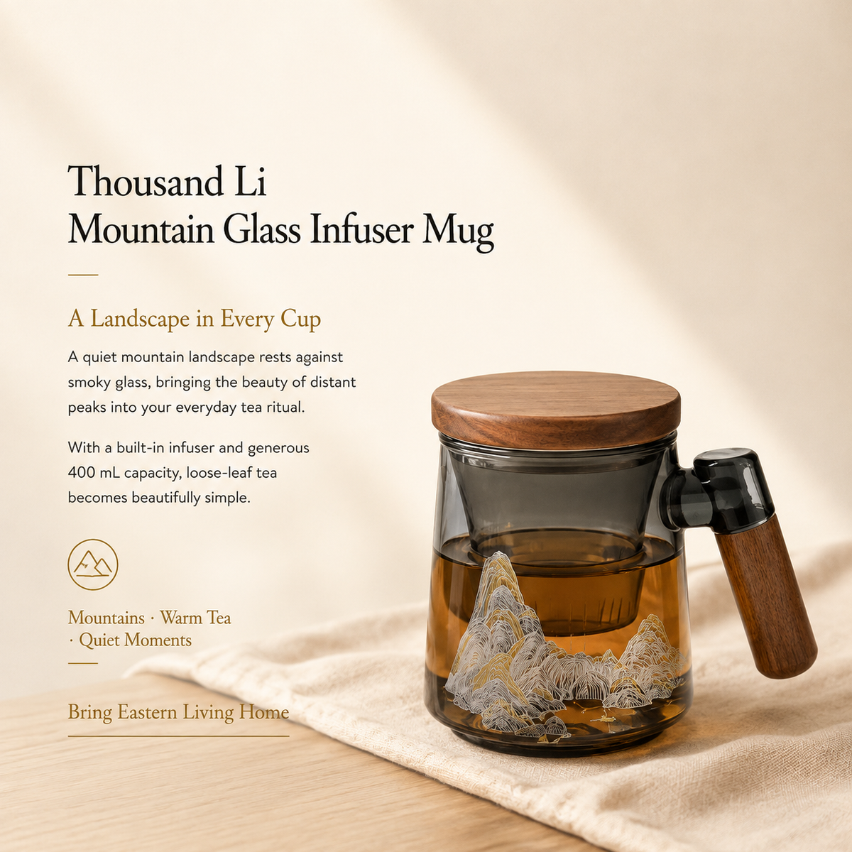 Thousand Li Landscape Glass Infuser Mug with Lid