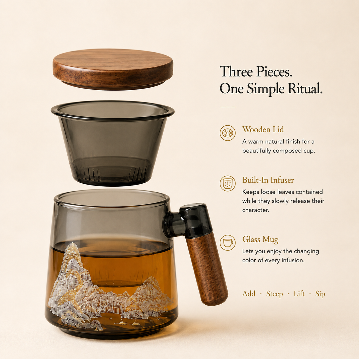 Thousand Li Landscape Glass Infuser Mug with Lid