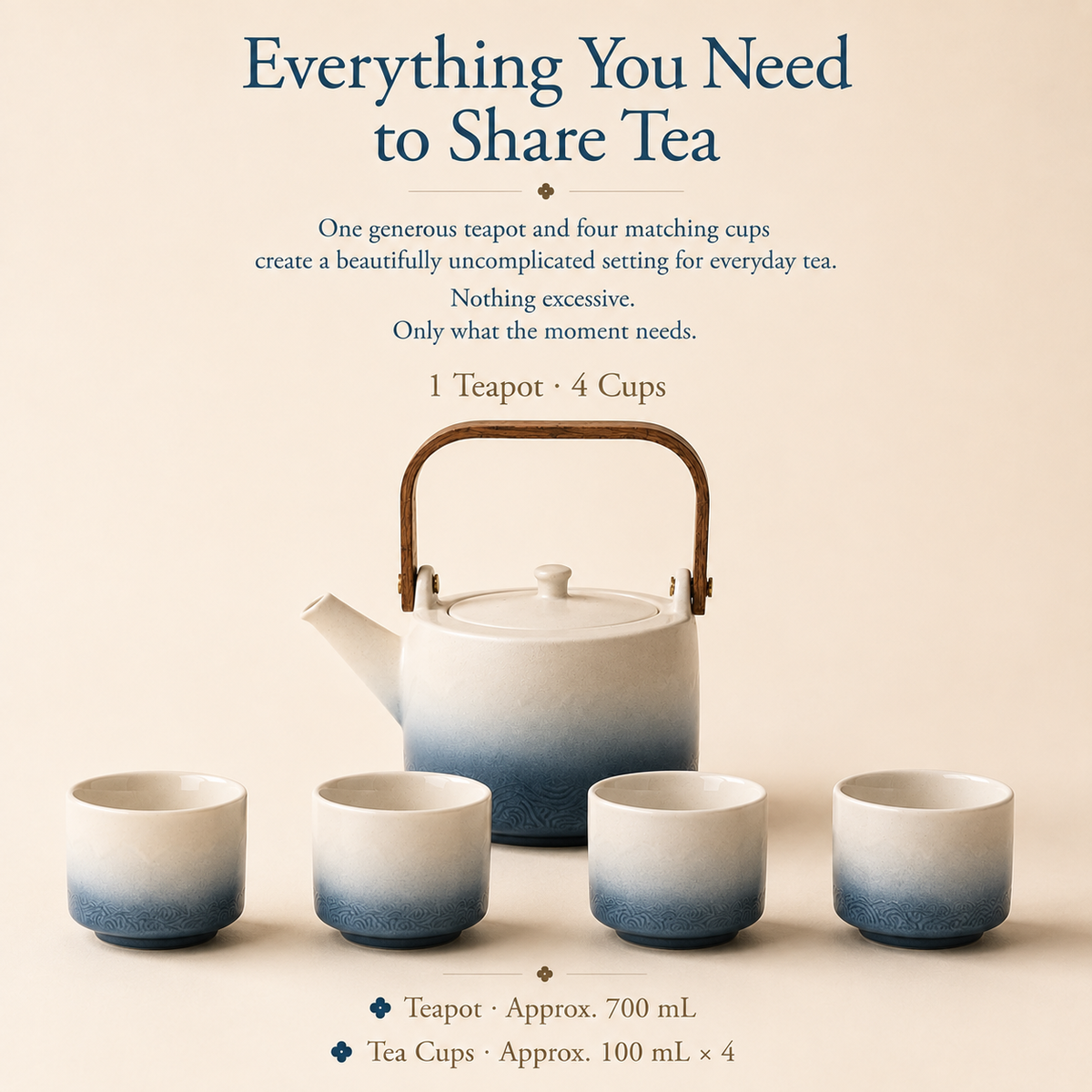 Canglan Gradient Tea Set – 700 mL Teapot & 4 Cups
