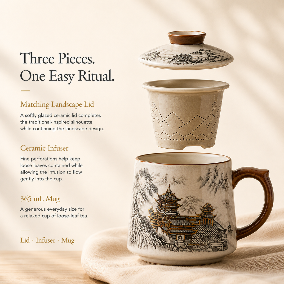 Tengwang Pavilion Ceramic Infuser Mug with Lid – 365 mL