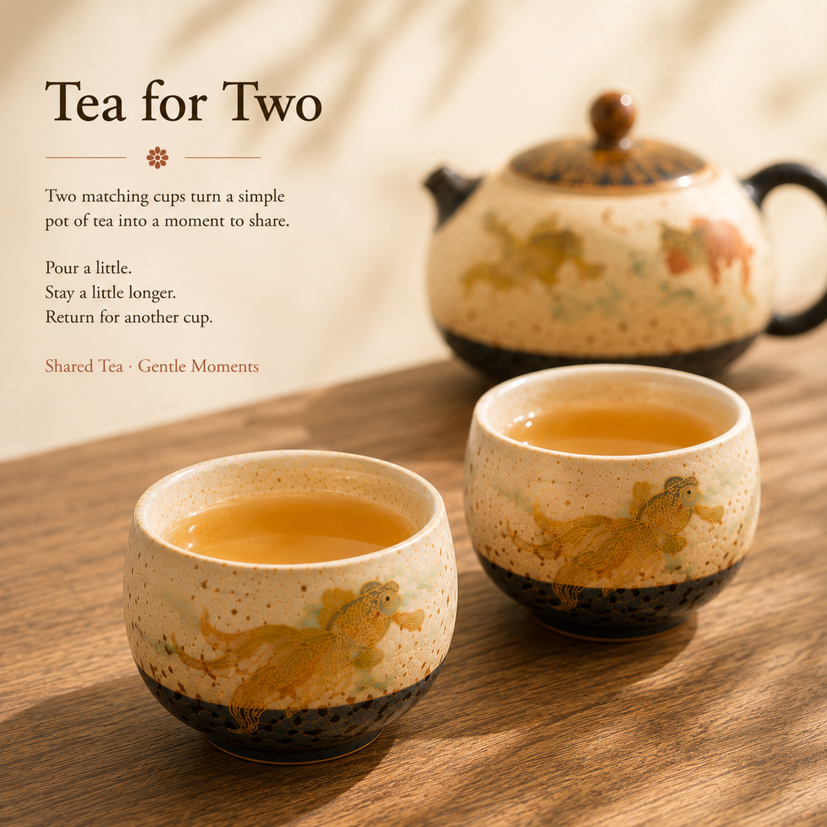 Koi Caramel Glaze Tea Set – 1 Teapot & 2 Cups