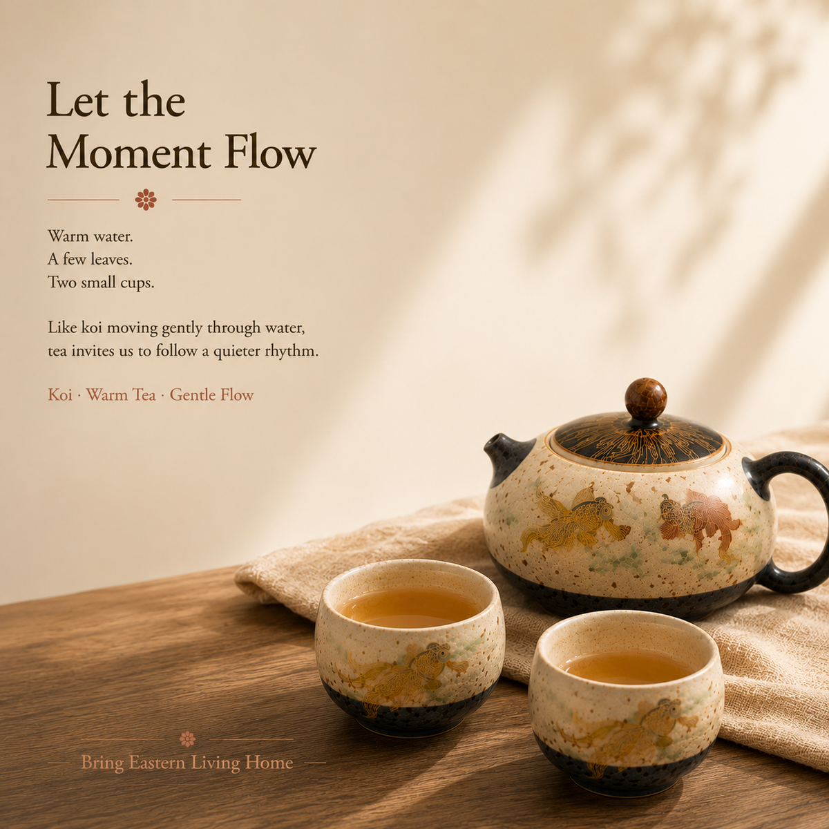 Koi Caramel Glaze Tea Set – 1 Teapot & 2 Cups