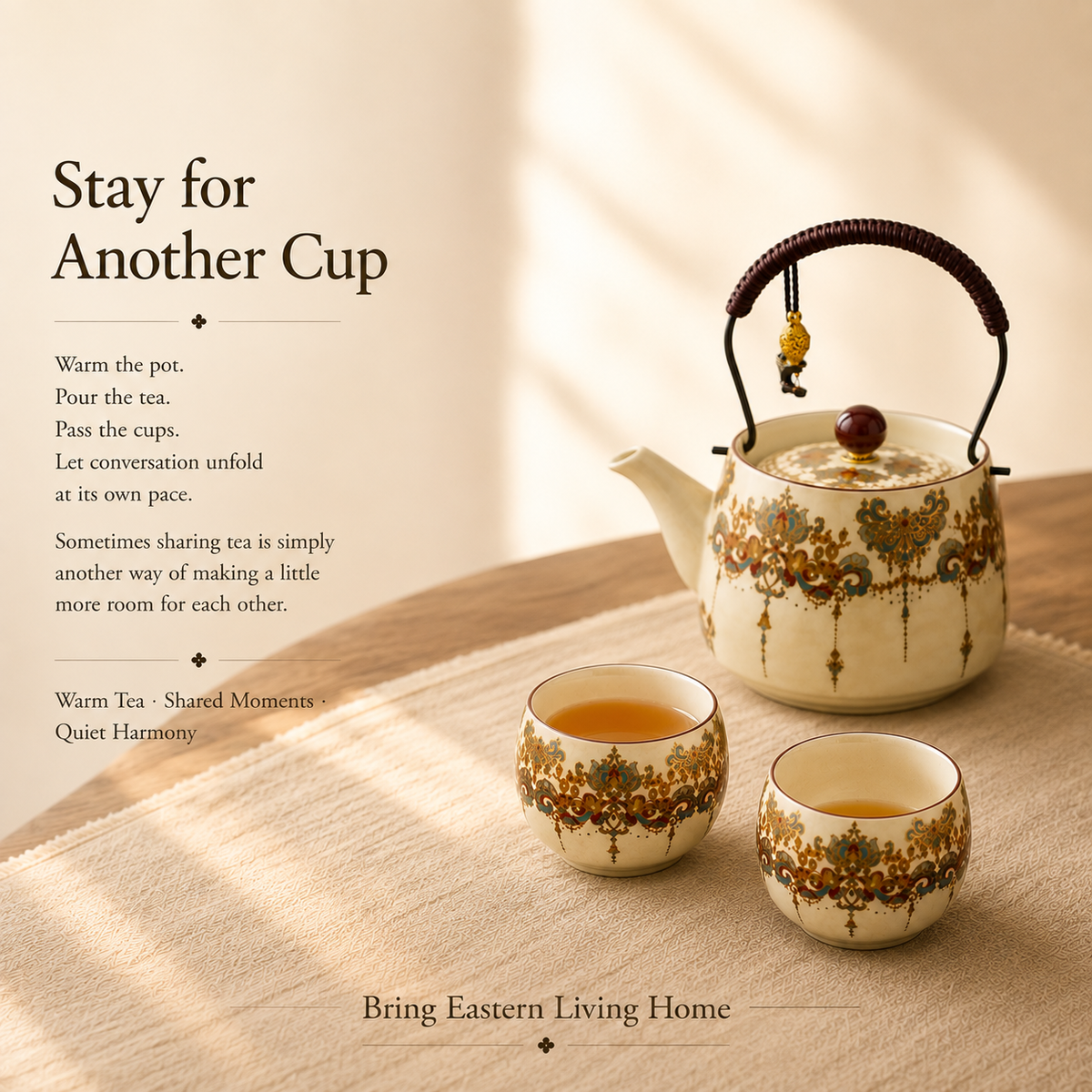Eastern Brocade Ceramic Tea Set – Teapot, 4 Cups & Tray